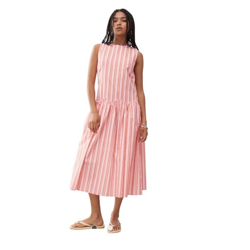 Reclaimed Vintage Pink Orange Stripe Maxi Dress US 10 Sleeveless Drop Waist