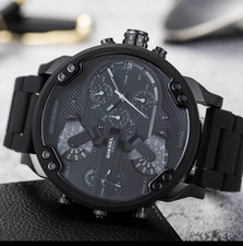MEN'S DIESEL DZ7396 MR. DADDY BLACK DIAL SILICONE MULTI-ZONE CHRONOGRAPH WATCH