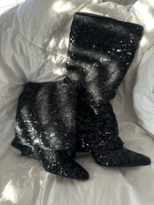 Sparkle black glitter heel boots size 8