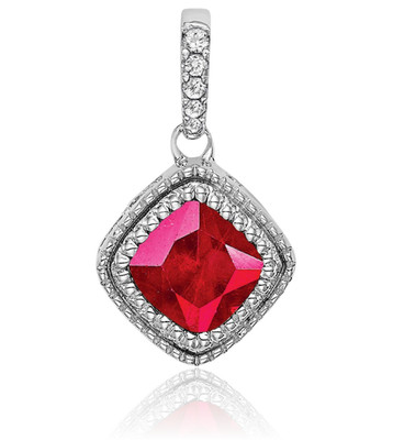14K massives Weißgold 0,45 ct roter Rubin Diamant Solitär quadratisch kleine Perlen