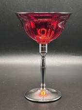 Vintage Martinsville Ruby Red Elegant Glass Chrome Stem  5 1/4