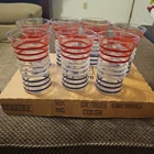 Set 7 VTG Mid-Cen Ribbed Betsy Ross Anchor Hocking Glasses Red White Blue Stripe