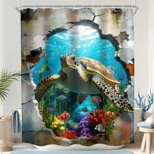KOMLLEX Ocean Sea Turtle Shower Curtain for 60"W x 72"L Pack of 1 ,