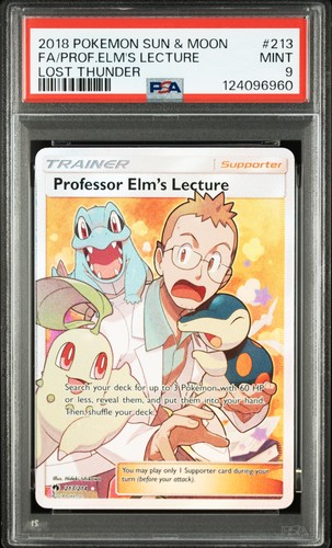 2018 POKEMON SUN & MOON LOST THUNDER #213 FULL ART/PROFESSOR ELM'S LECTURE PSA 9