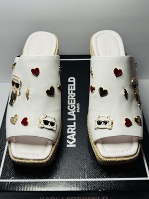 RARE Karl Lagerfeld Corissa Pins Espadrille Platform Wedge Sandals Sz 7 (37.5)