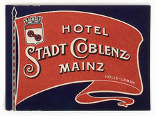 Hotel Stadt Coblenz Mainz Germany Original Luggage Label 4.25x4.5"