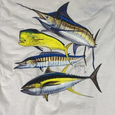 Guy Harvey Shirt Mens Medium White Offshore Saltwater Fish Graphic Pocket Tee