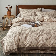 100 Cotton Duvet Cover King Size, Vintage Brown Floral Botanical Pattern, So...