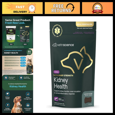 Kidney Health Chews for Dogs & Cats - Renal Support, Holistic Formula, 60 Count