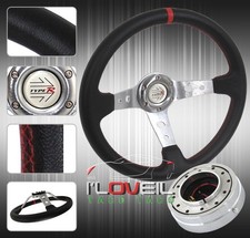 350mm Black Steering Wheel Blk W 1.5 Slim Quick Release Jdm Horn Button 350mm Black Steering Wheel Blk W 1.5 Slim Quick Release Jdm Horn Button