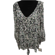 I.N. Studio Woman Shirt Women’s 3X Floral Ruffles Buttons Ties At Waist