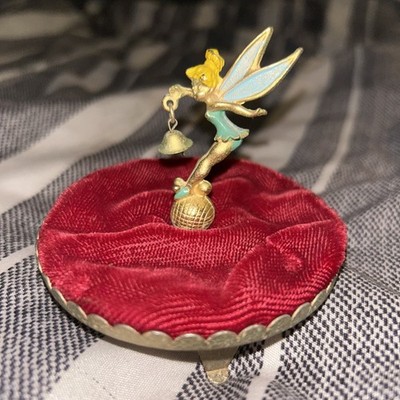 Vintage Tinker Bell Walt Disney Productions Disneyland Red Velvet Cushion 3 x3 