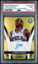 2024 PANINI PRIZM BLACK FLASHBACK SIGNATURES GOLD PRIZM TYRESE MAXEY 2/10 PSA 9