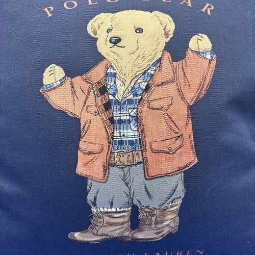 Vintage Polo Ralph Lauren Teddy Bear Throw Pillow Navy Blue Down Insert Denim - Picture 3 of 15