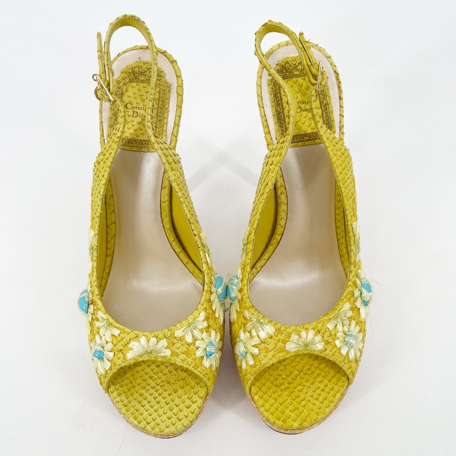 Dior Yellow Python Snakeskin Raffia Embroidered S… - image 5