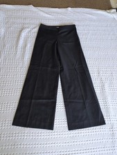 Tory Burch Wide Leg Wool Blend Mid Rise Pants Sz 4 Black Side Zip 28X31