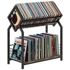 2-Tier Vinyl Record Storage Holder with Dividers, 24.4''W Vinyl Record