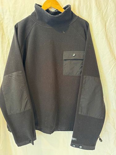 VINTAGE 2000s Sport Men's Black Pullover Fleece Mock Neck Snap Pocket Prada like