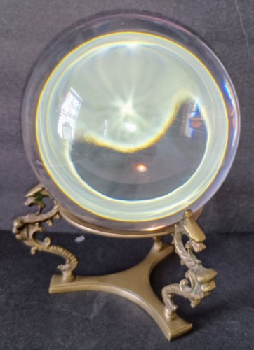 Large Baccarat Crystal Sirius Ball With Brass Dragon Stand - 5 7/8