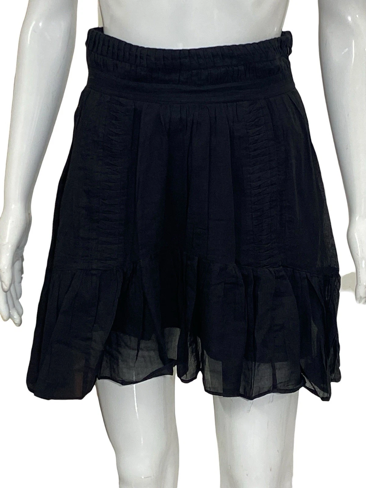 Isabel Marant Etoile Vintage Black Cotton Gathered Zipper Mini Skirt Size M 36