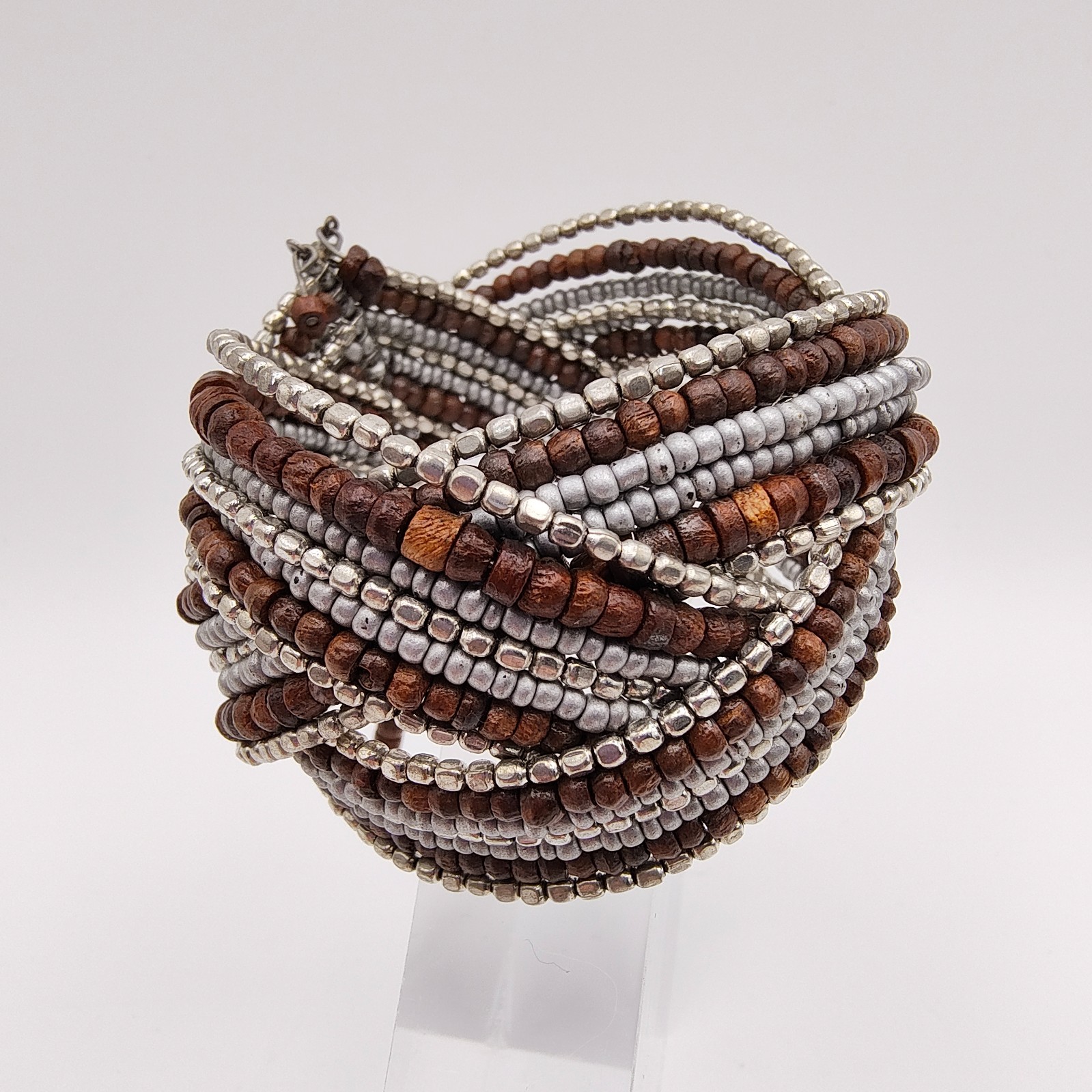 Boho Chic Memory Wire Cuff Bracelet Silver Tone G… - image 4