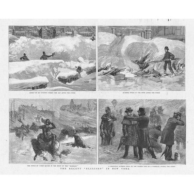 NEW YORK Szenen während des jüngsten Schneesturms - antiker Druck 1888