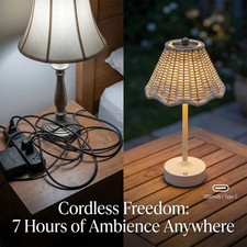 LED Vintage Rattan Table Lamp 3 Colors Cordless Wicker Shade Desk Lamp Bedside N