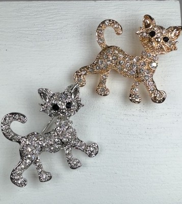 Cat Duo Brooch /Pin In Gold And Silvertone NIB! 1.5 X1.25 