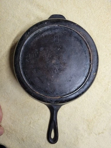 Vintage #8 Lodge 3 Notch Chicken Fryer Cast Iron Sits Flat No Lid