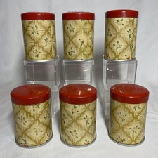 Vintage 1950s Worcester Ware Red Rose Pattern Aluminium Spice Storage Tins (6)