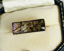 Gruby złoty pierścionek codzienny sztuczny abalon kaboszon rozmiar P