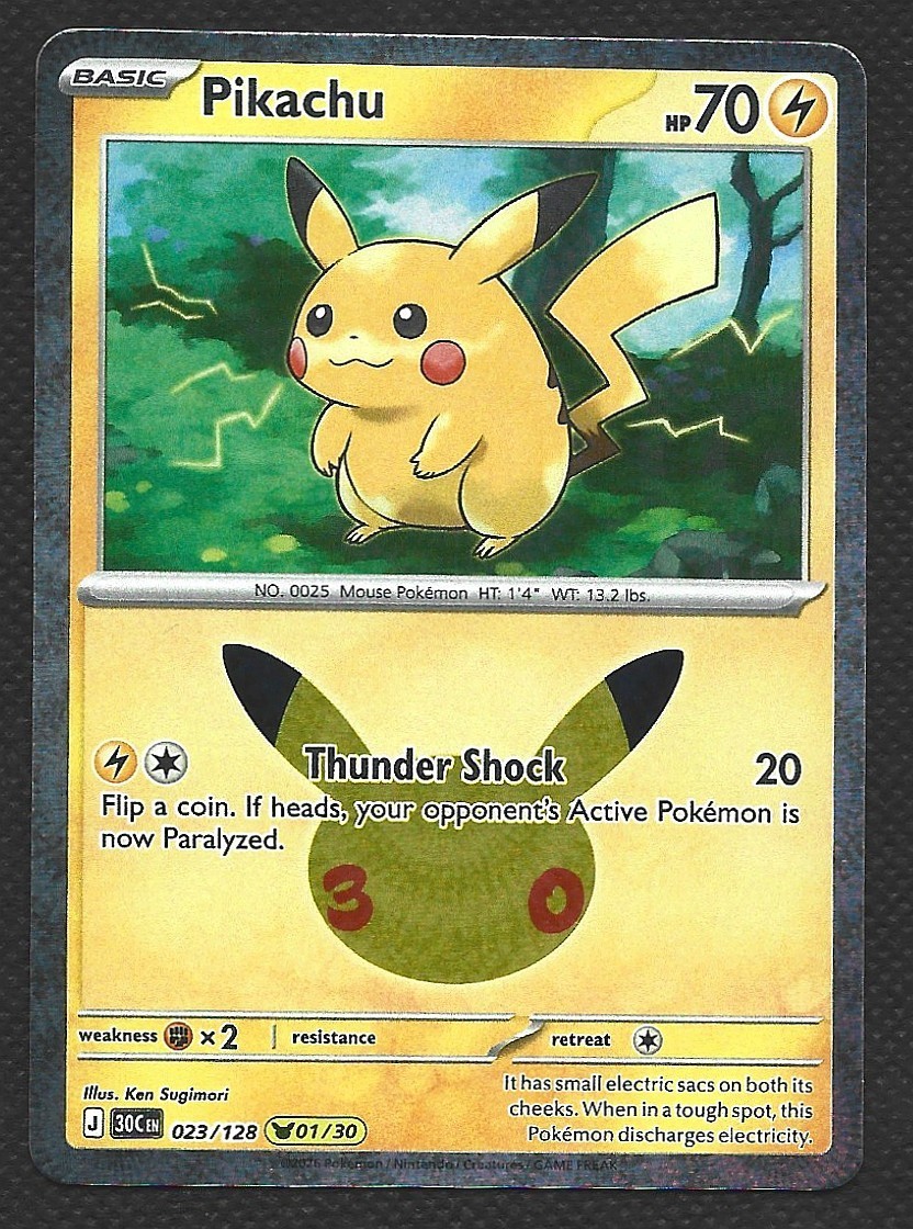 Pokemon 30th Celebration Pikachu 023/128 Holo Pikachu 01/30 Near Mint
