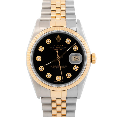 Rolex DateJust BLACK DIAMOND Two-Tone Yellow Gold Jubilee 36mm 16013 Watch BOX