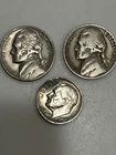 2 JEFFERSON NICKELS 1941 & 1964 & 1 ROOSEVELT DIME 1965P