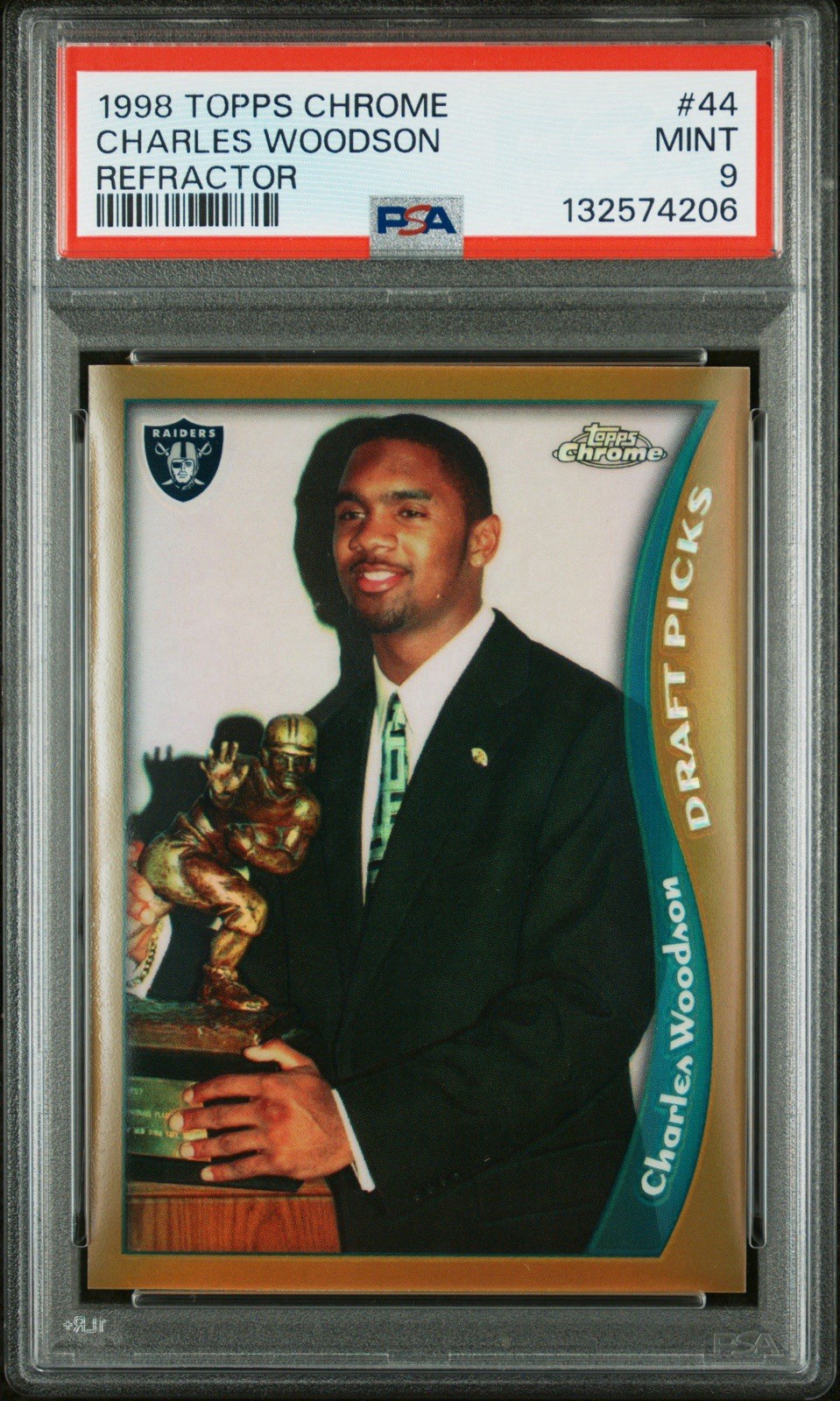 1998 Topps Chrome #44 Charles Woodson Rookie PSA 9 MINT REFRACTOR Raiders