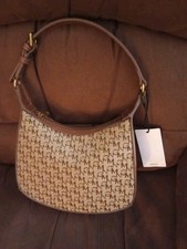 Mango Printed Logo Shoulder Bag With Zip Closure Adjustable Strap Small Womens