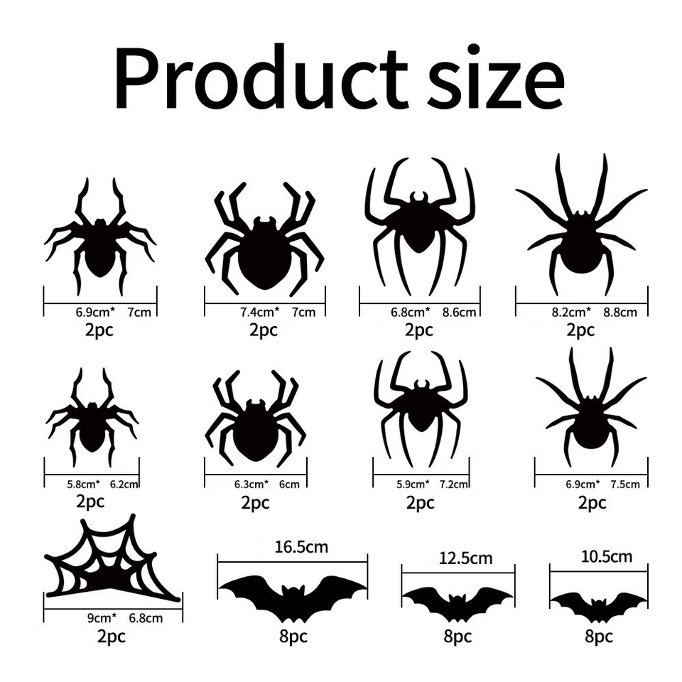 42 pegatinas de pared extraíbles para decoración de pared de Halloween 3D LED murciélagos arañas Foto 3 de 4