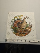"Game Birds Picture Patch Circles "Grouse"Facing Right-Cotton Fabric Panel Brown