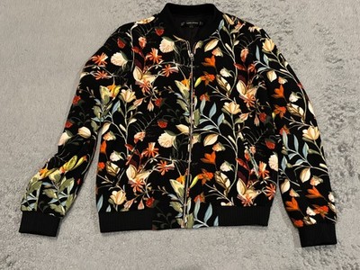 Zara Trafaluc Jacket Womens XS Multicolor Floral Bomber Zip Up Boho Casual