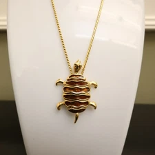 Kenneth Jay Lane necklace KJL turtle brown enamel kinetic segments goldtone