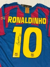 Ronaldinho Signed Barcelona Pro Style Soccer Jersey with COA