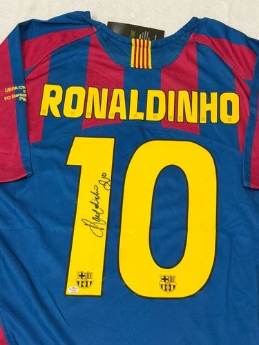 Ronaldinho Signed Barcelona Pro Style Soccer Jersey with COA