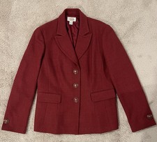 Vintage Talbots 100 Wool Cranberry Red Blazer W/ Signature Logo Buttons Size 14