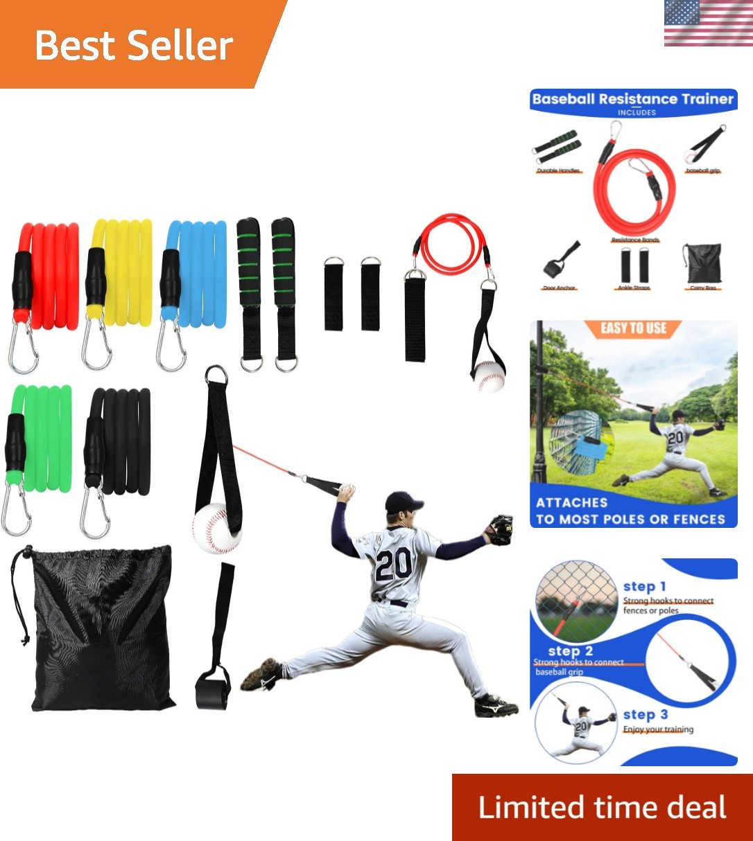 Durable Baseball Throwing Trainer with Interchangeable Grips - Train Anywhere