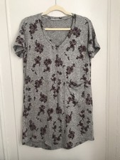 New Floral Print Heather Gray T-Shirt Dress with Pocket Medium