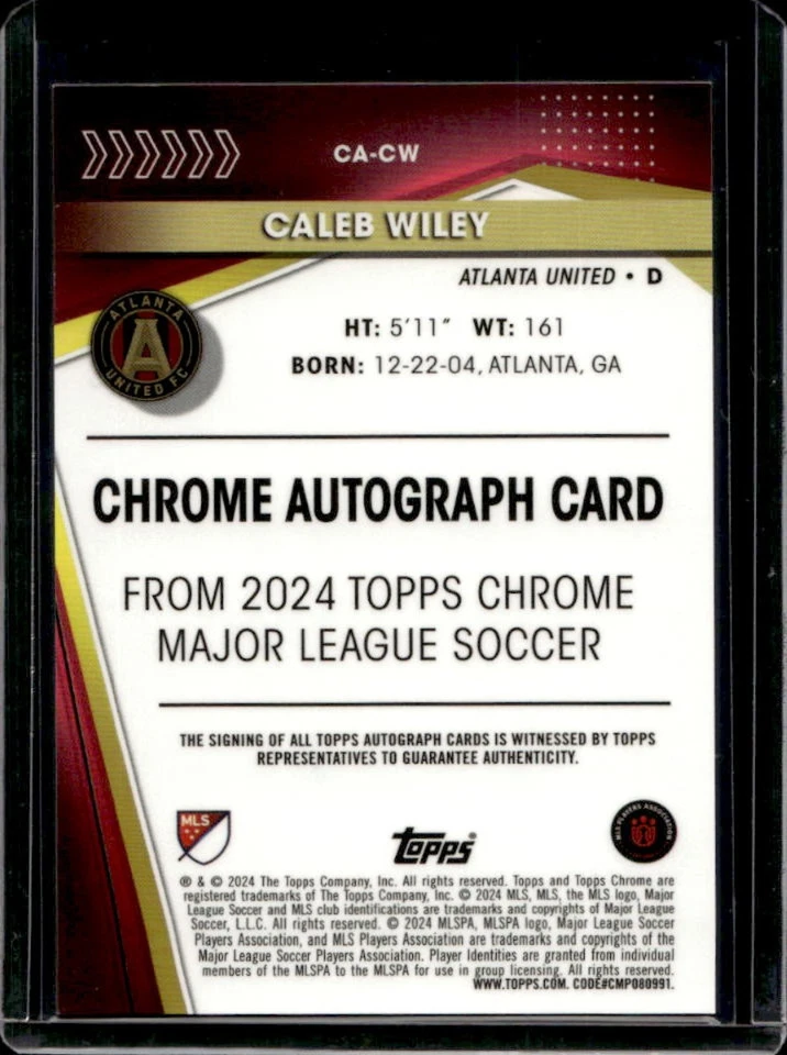 2024 Topps Chrome MLS Caleb Wiley Auto #CA-CW United - Image 2 of 2