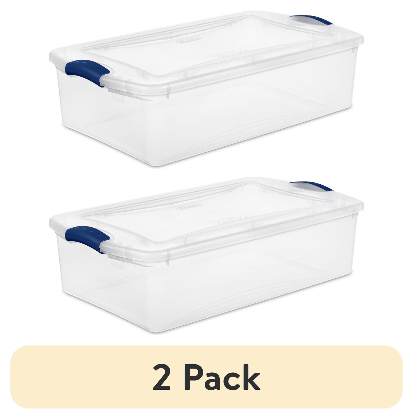 (2 pack) Small Storage Bin, 32 Quart Clear Container with Latch Lid, Blue