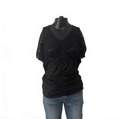 Spiral Black Lace Ruched Top