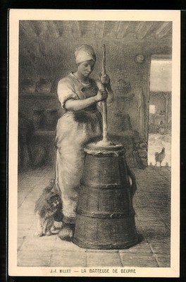 Künstler-AK sign. J. F. Millet: La batteuse de beurre, Frau macht Butter 