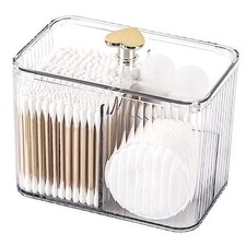 Qtip Holder Dispenser 3-Section Bathroom Organizer Jar 3 Grids Cotton Clear